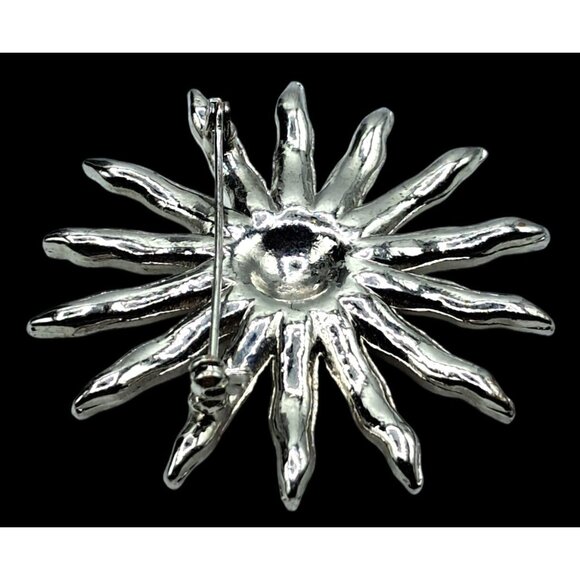 Vintage Clear Rhinestone Starburst Brooch Pin Silver Tone Costume Jewelry - Picture 10 of 10